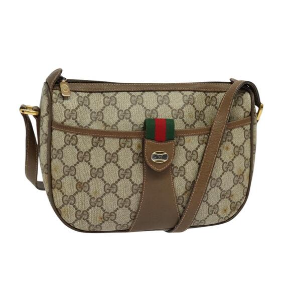 GUCCI GG Supreme Web Sherry Line Bag Pvc Brown Gold 89 02 032 - Picture 1 of 16